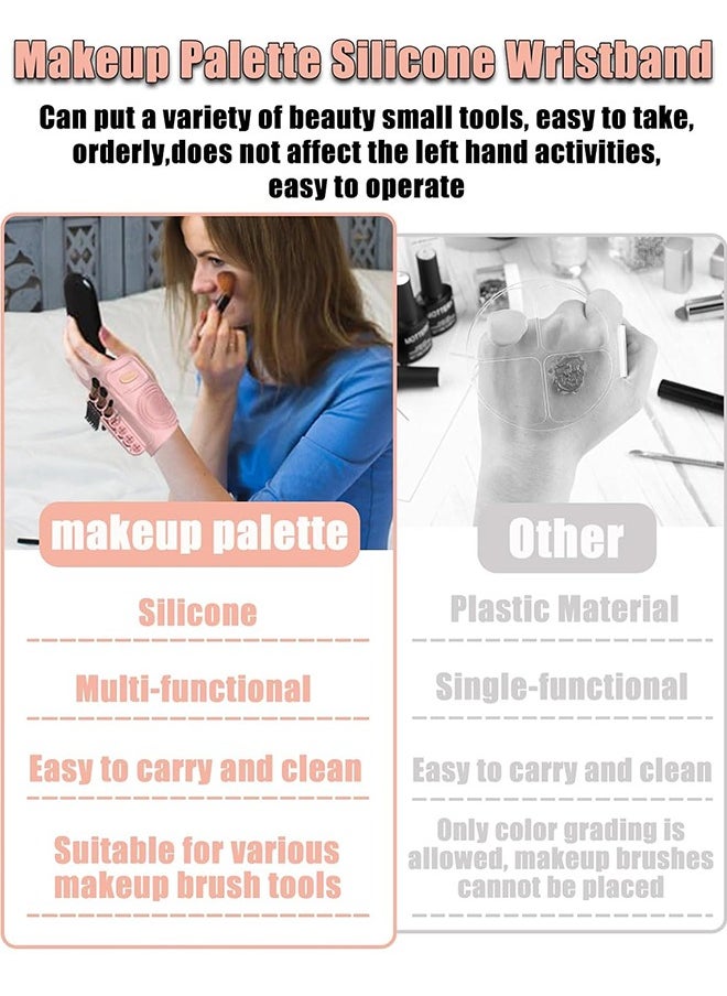 Unique - Silicone Makeup Assistant Hand Strap - Multifunctional Makeup Tool - With Brush Fixed Storage Hole - 2 Foundation/Concealer color matching areas - Brush Cleaner - For Professional Makeup Artists - Pink - Image 1