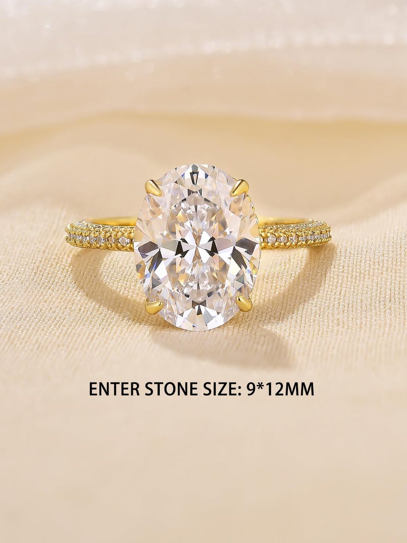 RODIFFY 5.0/8.0CT Excellent Oval Cut Engagement Ring,D-Color VVS Big CZ Gemstone S925 Promise Ring (Golden,5CT, 6) - Image 2