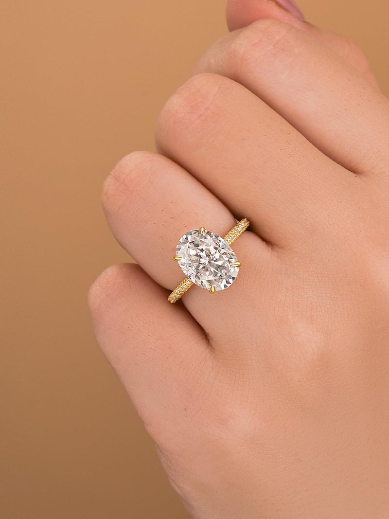 RODIFFY 5.0/8.0CT Excellent Oval Cut Engagement Ring,D-Color VVS Big CZ Gemstone S925 Promise Ring (Golden,5CT, 6) - Image 3