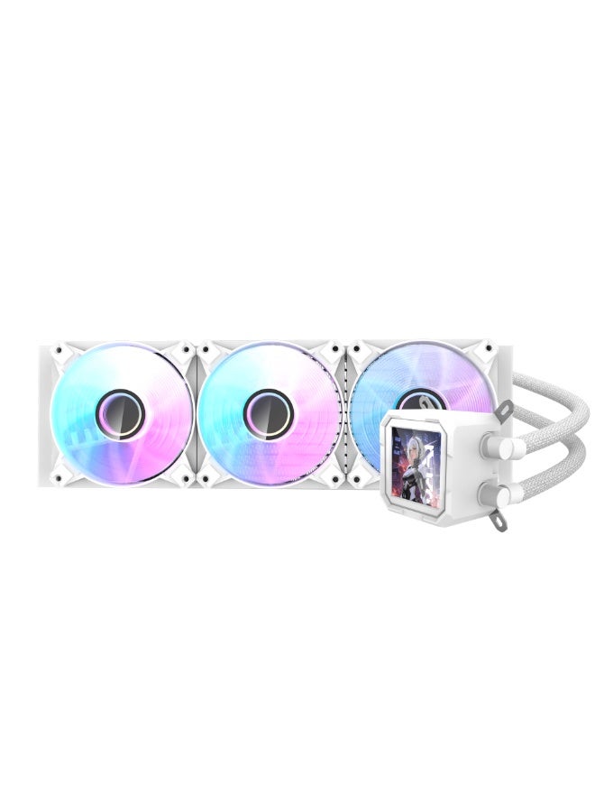 DarkFlash DV360S 360mm AIO Liquid CPU Cooler with 3.2” IPS LCD Screen, 320x320 Resolution, ARGB Lighting, 3x 120mm PWM Fans, Copper Base Water Block, Compatible with Intel & AMD, High-Performance Customizable PC Cooler | White - Image 1