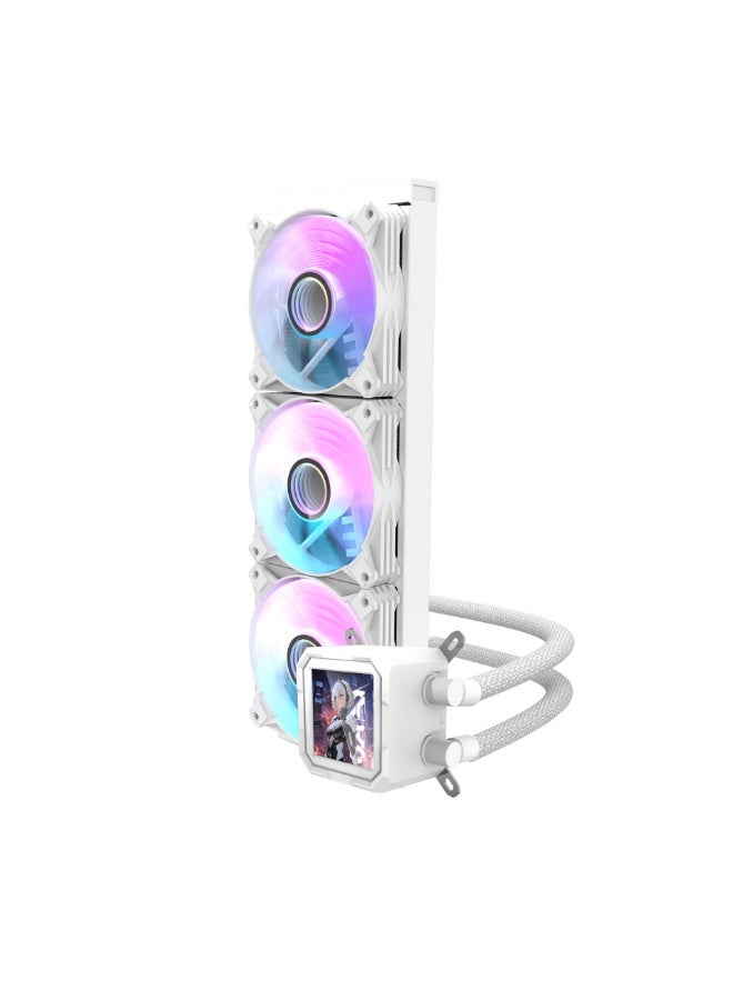 DarkFlash DV360S 360mm AIO Liquid CPU Cooler with 3.2” IPS LCD Screen, 320x320 Resolution, ARGB Lighting, 3x 120mm PWM Fans, Copper Base Water Block, Compatible with Intel & AMD, High-Performance Customizable PC Cooler | White - Image 3