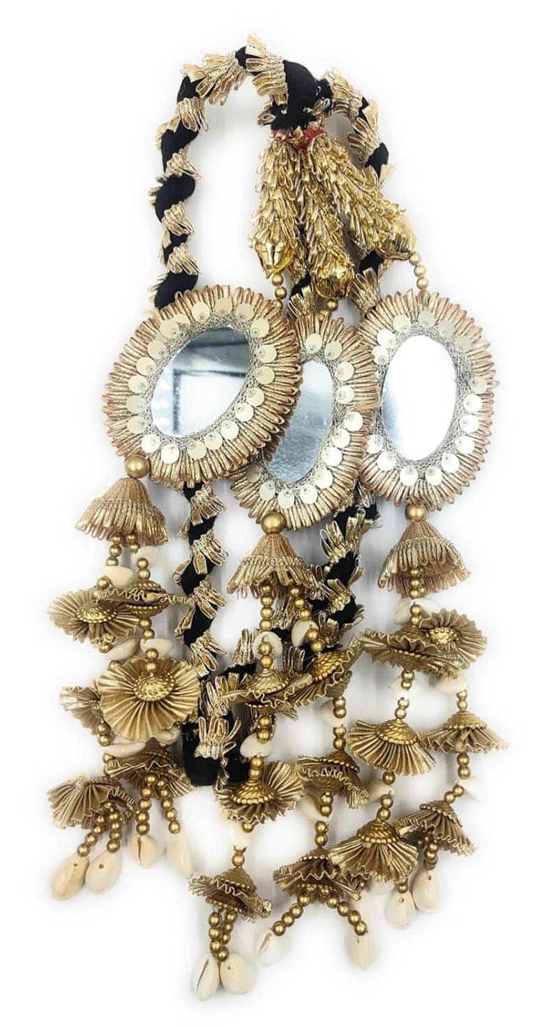 SIMKA ® Duble Mirror Heavy Design Punjabi Paranda with Golden Gotapatti Dori/Hair Hair accessories/Extension/Braid Tassles/Patiala Shahi Parandi/Jadai Billai (Golden & Black) - Image 5