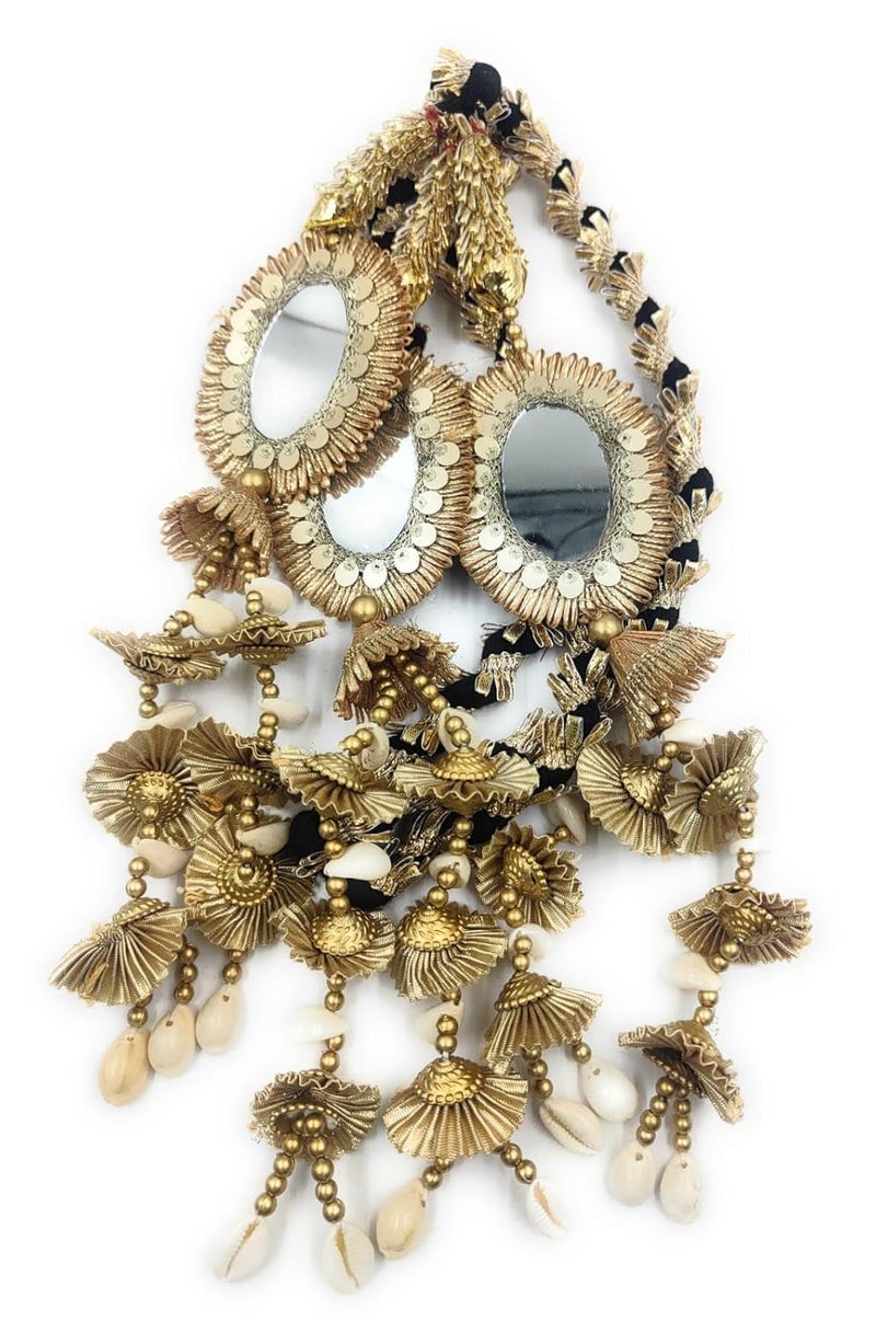 SIMKA ® Duble Mirror Heavy Design Punjabi Paranda with Golden Gotapatti Dori/Hair Hair accessories/Extension/Braid Tassles/Patiala Shahi Parandi/Jadai Billai (Golden & Black) - Image 2