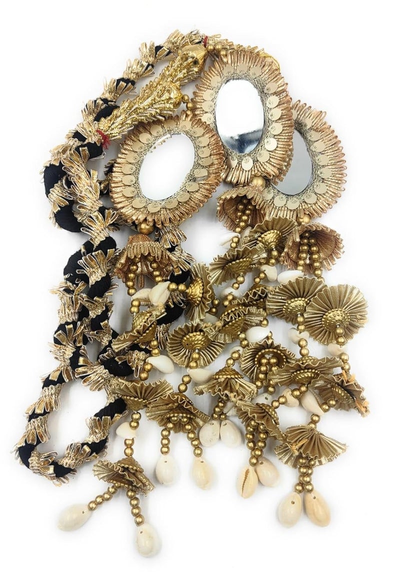 SIMKA ® Duble Mirror Heavy Design Punjabi Paranda with Golden Gotapatti Dori/Hair Hair accessories/Extension/Braid Tassles/Patiala Shahi Parandi/Jadai Billai (Golden & Black) - Image 3