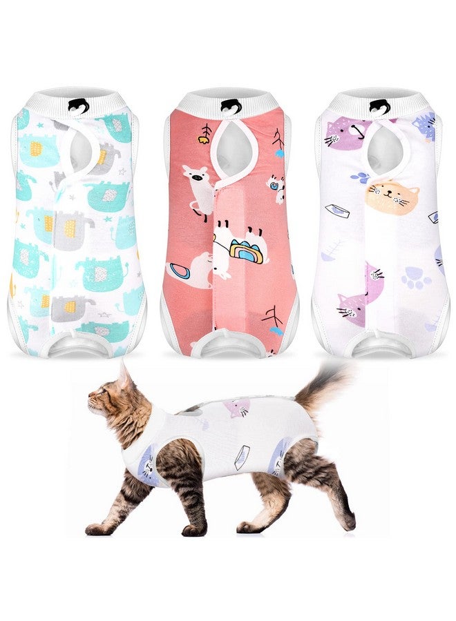 Nuanchu 3 Pieces Cat Recovery Suit Kitten Recovery Suit E-Collar Alternative for Cats and Dogs Abdominal Skin Anti Licking Pajama Clothes Sets(Cute Pattern,Small) - Image 1