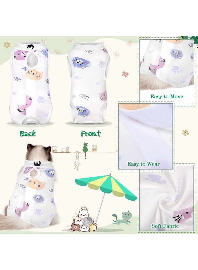 Nuanchu 3 Pieces Cat Recovery Suit Kitten Recovery Suit E-Collar Alternative for Cats and Dogs Abdominal Skin Anti Licking Pajama Clothes Sets(Cute Pattern,Small) - Image 4