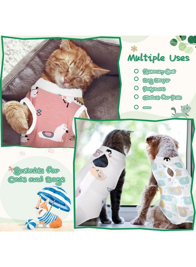 Nuanchu 3 Pieces Cat Recovery Suit Kitten Recovery Suit E-Collar Alternative for Cats and Dogs Abdominal Skin Anti Licking Pajama Clothes Sets(Cute Pattern,Small) - Image 2
