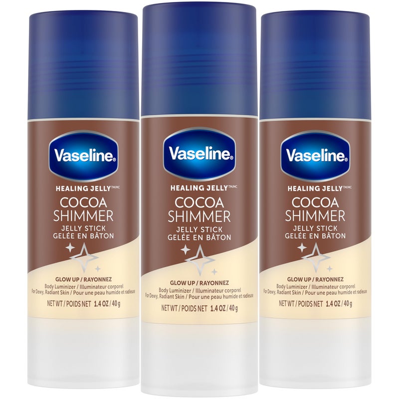Vaseline Cocoa Shimmer Jelly Stick â€“ Non-Greasy Moisturizer for Glowing Skin, Face & Body Lotion, Travel-Size, 1.4 Oz Ea, Pack of 3. - Image 1