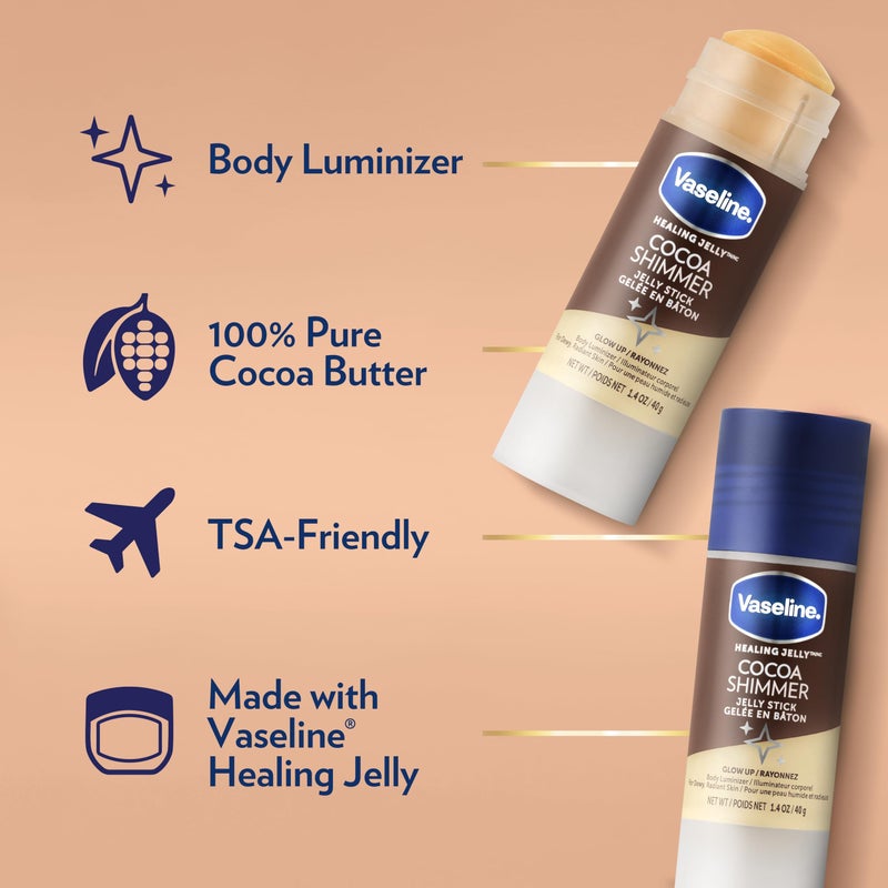 Vaseline Cocoa Shimmer Jelly Stick â€“ Non-Greasy Moisturizer for Glowing Skin, Face & Body Lotion, Travel-Size, 1.4 Oz Ea, Pack of 3. - Image 5