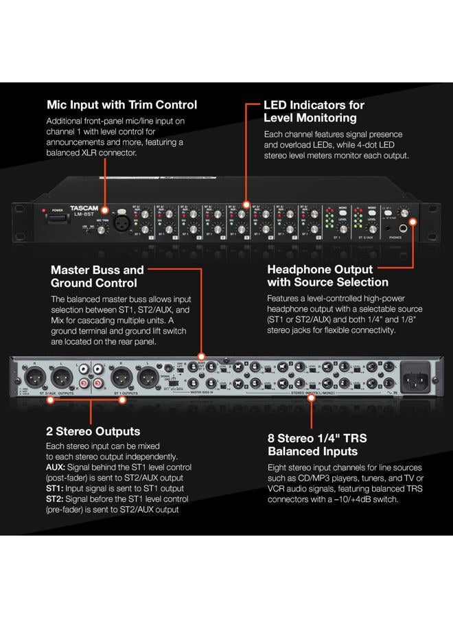 TASCAM LM-8ST راكمونت 8-قناة ستيريو لاين ميكسر - Image 3