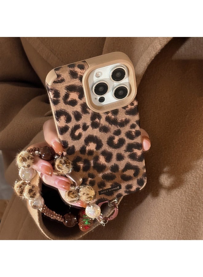 NIBEMINENT Protective TPU Case Cover For iPhone 17 Pro, Brown Black Leopard Print With Leopard-print Bead Rope