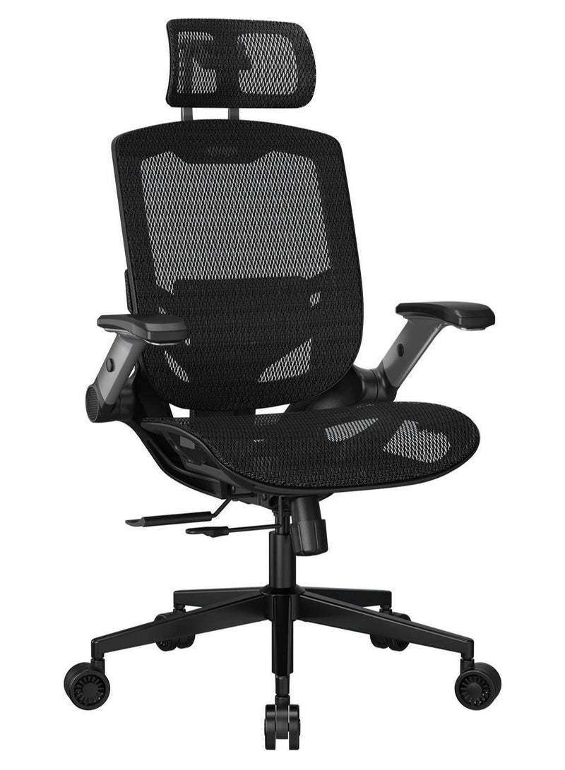 Cougar Speeder One Ergonomic Mesh Gaming Chair, Breathable 3D Mesh Backrest, Adjustable 3D Headrest & Lumbar Support, 2D Folding Armrests, Seat Height & Depth Adjustment, Class-4 Gas Lift, 135° Recline, Black | 3MSPOBLB.0001 - Image 1