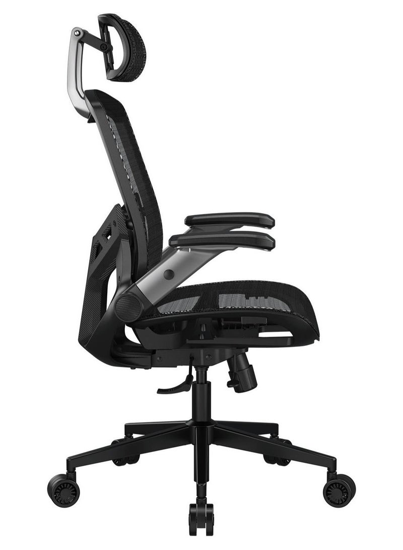 Cougar Speeder One Ergonomic Mesh Gaming Chair, Breathable 3D Mesh Backrest, Adjustable 3D Headrest & Lumbar Support, 2D Folding Armrests, Seat Height & Depth Adjustment, Class-4 Gas Lift, 135° Recline, Black | 3MSPOBLB.0001 - Image 3