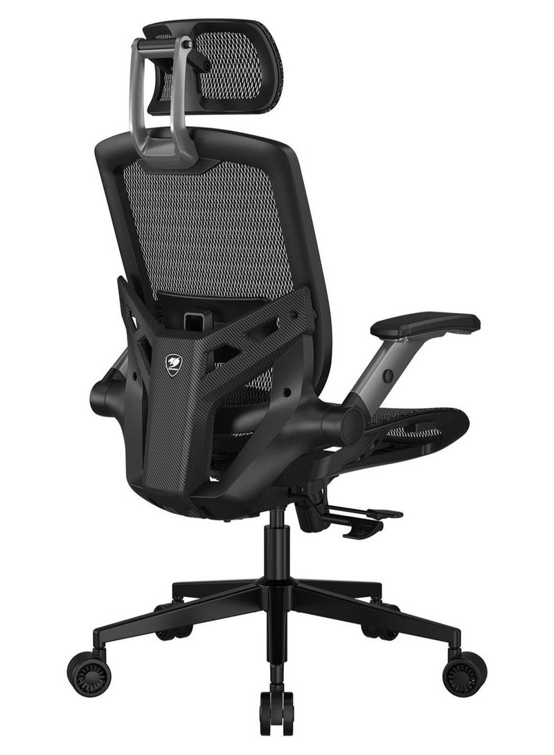 Cougar Speeder One Ergonomic Mesh Gaming Chair, Breathable 3D Mesh Backrest, Adjustable 3D Headrest & Lumbar Support, 2D Folding Armrests, Seat Height & Depth Adjustment, Class-4 Gas Lift, 135° Recline, Black | 3MSPOBLB.0001 - Image 4