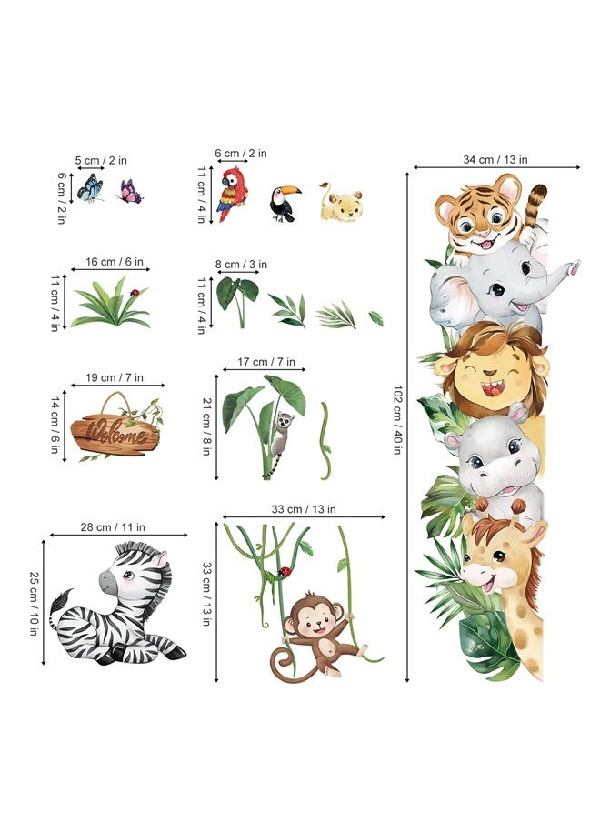 decalmile - Jungle Animals Wall Decals Safari Elephant Lion Monkey Wall Stickers Kids Room Baby Nursery Bedroom Door Wall Decor - Image 1