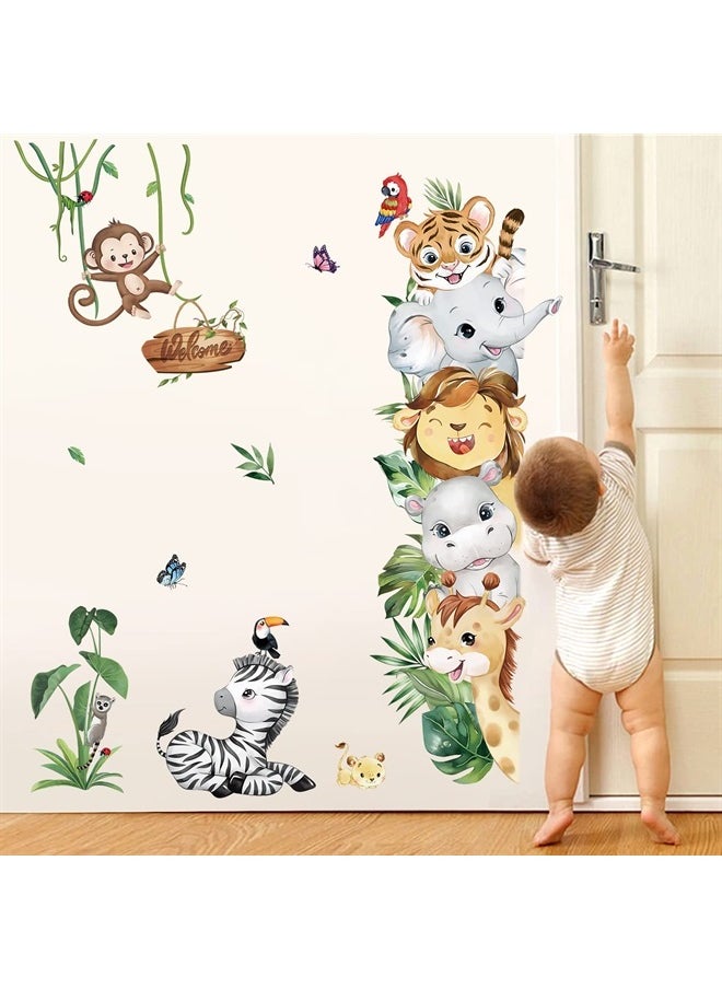 decalmile - Jungle Animals Wall Decals Safari Elephant Lion Monkey Wall Stickers Kids Room Baby Nursery Bedroom Door Wall Decor - Image 1