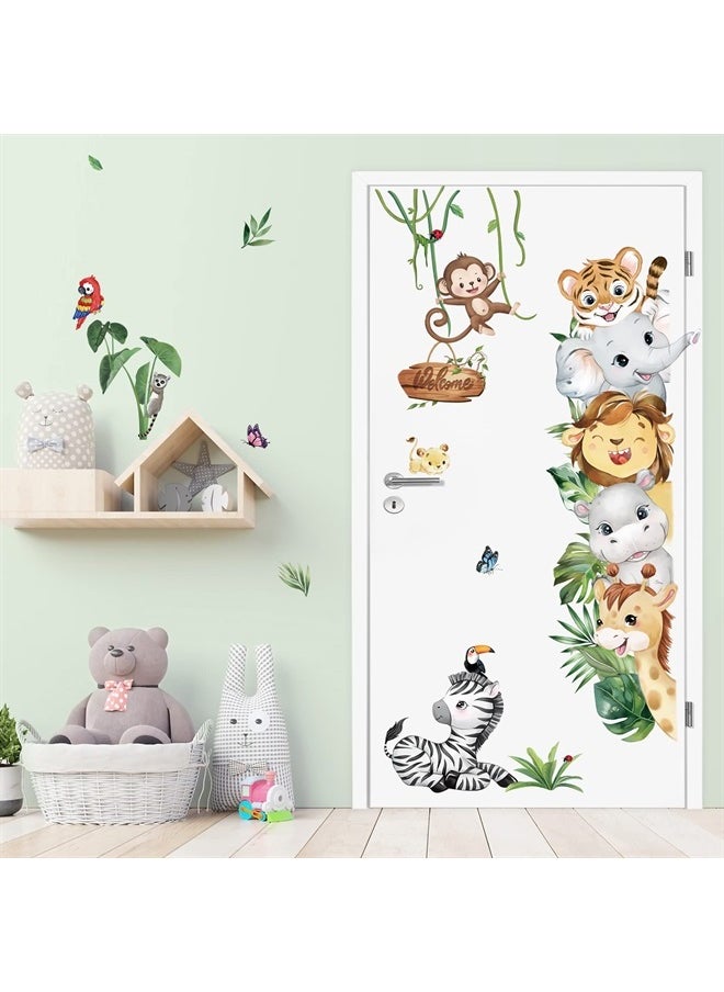 decalmile - Jungle Animals Wall Decals Safari Elephant Lion Monkey Wall Stickers Kids Room Baby Nursery Bedroom Door Wall Decor - Image 1