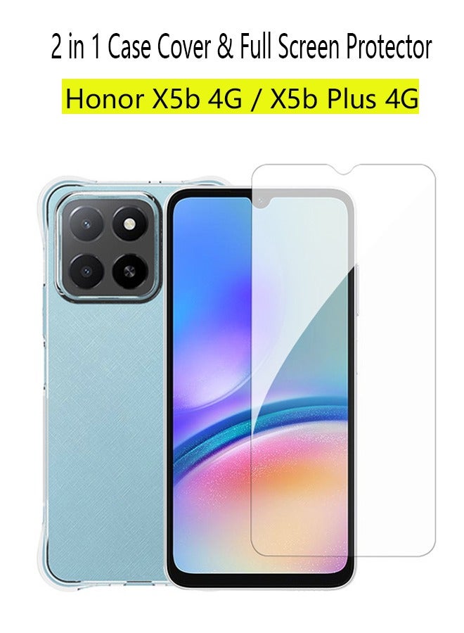 2 in 1 Honor X5b 4G / X5b Plus 4G Phone Case Cover & Screen Protector - Shockproof Clear Slim TPU Protective Phone Cover & Full Coverage Delicate Touch Tempered Glass Screen Protector for Honor X5b 4G / X5b Plus 4G Clear