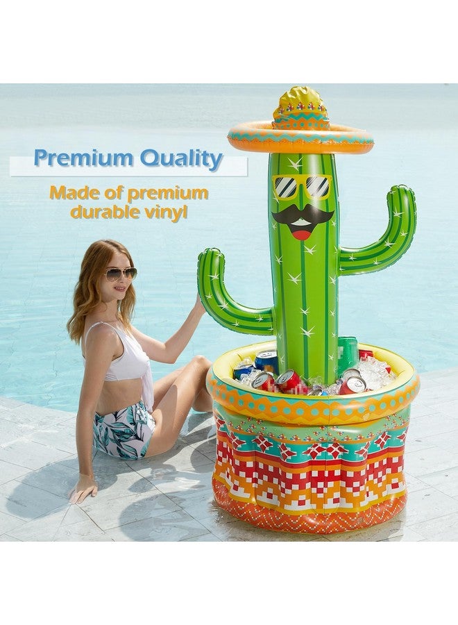 Jasonwell Inflatable Pool Party Cooler - Fiesta Cactus Ice Bucket Luau Hawaiian Tropical Beach Themed Birthday Easter Party Decorations Favors Supplies Decor Blow Up Drink Cooler Outdoor Kids Adults - Image 3