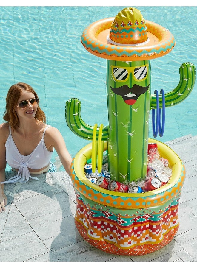 Jasonwell Inflatable Pool Party Cooler - Fiesta Cactus Ice Bucket Luau Hawaiian Tropical Beach Themed Birthday Easter Party Decorations Favors Supplies Decor Blow Up Drink Cooler Outdoor Kids Adults - Image 1