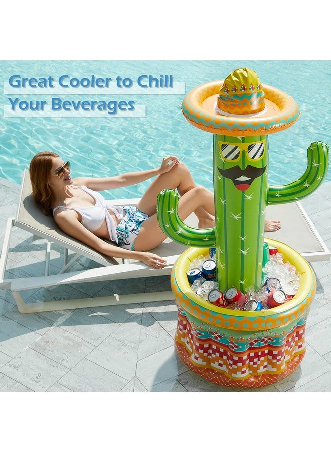 Jasonwell Inflatable Pool Party Cooler - Fiesta Cactus Ice Bucket Luau Hawaiian Tropical Beach Themed Birthday Easter Party Decorations Favors Supplies Decor Blow Up Drink Cooler Outdoor Kids Adults - Image 2