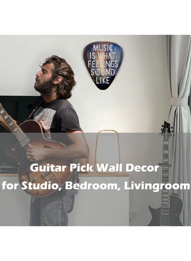 AZEZO Metal Guitar Pick Décor, 12''x10'' Music Wall Art, Stainless Guitar Wall Art, Featuring ‘Music Is What Feelings Sound Like' - Image 2