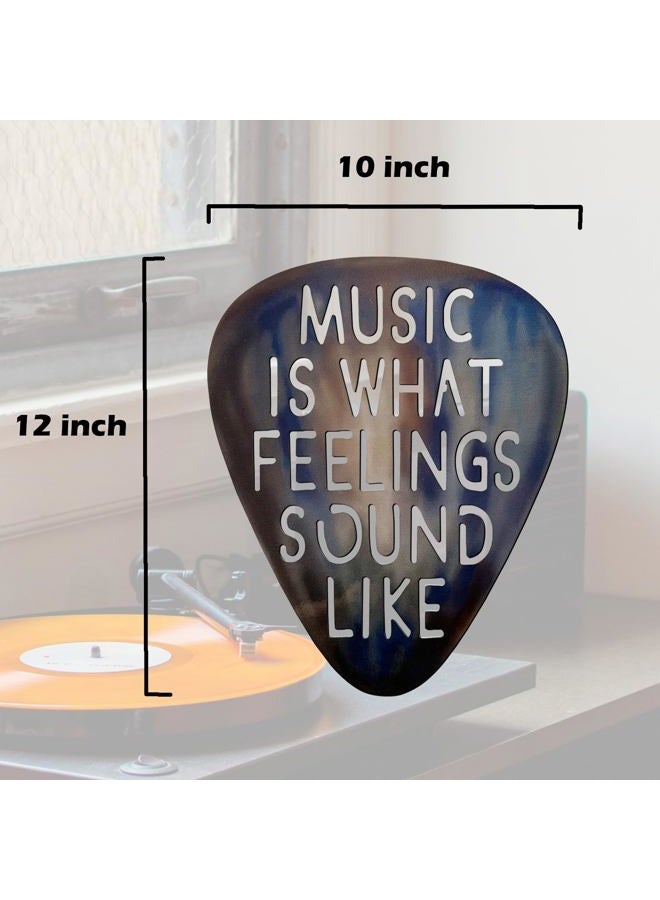 AZEZO Metal Guitar Pick Décor, 12''x10'' Music Wall Art, Stainless Guitar Wall Art, Featuring ‘Music Is What Feelings Sound Like' - Image 5