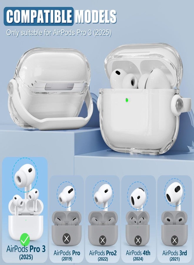 Wowwat for Airpods Pro 3 Case,Safety Lock Cases for Apple Airpod Pro 3 (2025) with Cleaner Kit, Drop Protection Air pods Pro3 Case Cover for Men for Women with Keychain,Clear+White - Image 2