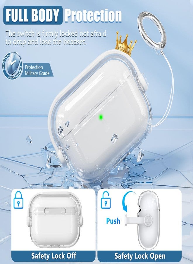 Wowwat for Airpods Pro 3 Case,Safety Lock Cases for Apple Airpod Pro 3 (2025) with Cleaner Kit, Drop Protection Air pods Pro3 Case Cover for Men for Women with Keychain,Clear+White - Image 3