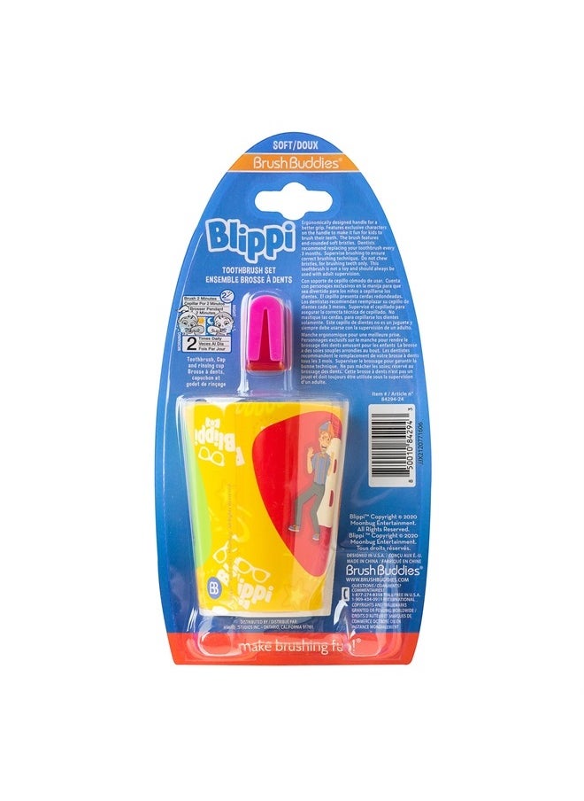 Brush Buddies - Blippi Kids Toothbrushes Kit, Manual Toothbrushes for Kids, Toothbrush for Toddlers 2-4 Years, Travel Toothbrush Kit with Cover and Cup, 3PC - Image 1