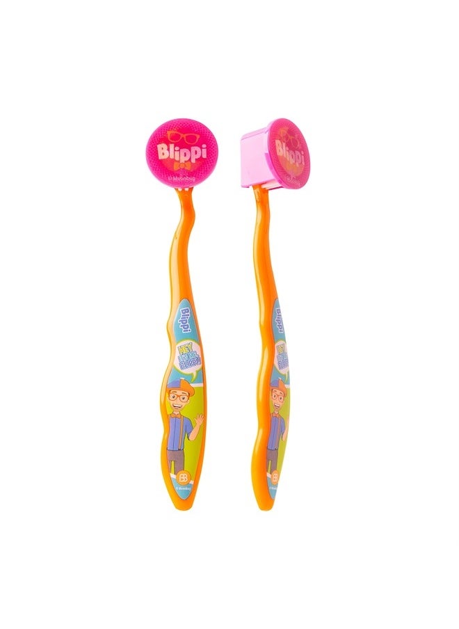 Brush Buddies - Blippi Kids Toothbrushes Kit, Manual Toothbrushes for Kids, Toothbrush for Toddlers 2-4 Years, Travel Toothbrush Kit with Cover and Cup, 3PC - Image 1
