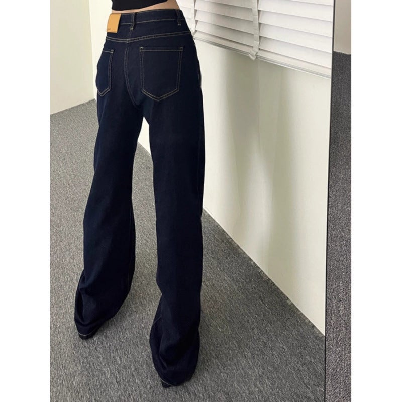 American-Style Blue Extended Wide-Leg Jeans For Women, Autumn New High-Waisted Loose Slimming Drape Extended Floor-Length Pants - Image 4
