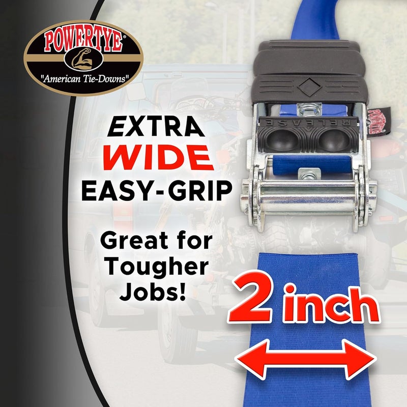PowerTye - Endless Ratchet Strap - 2 inch x 7ft Easy Grip Tie Down Strap (Hookless), 800 lb. W.L.L. / 2,400 Lb Break Strength, Ideal for Motorcycle, ATV, Truck & Cargo, Blue 2-Pack - Image 2