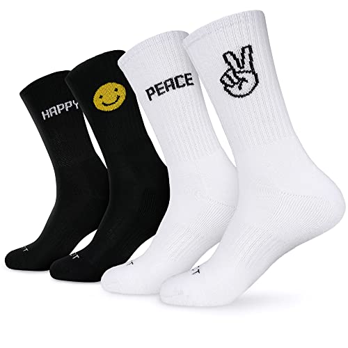MONFOOT Men's/Women's 4 Pairs Athletic Cushion Crew Socks, Happy Smile Medium Multipack - Image 1