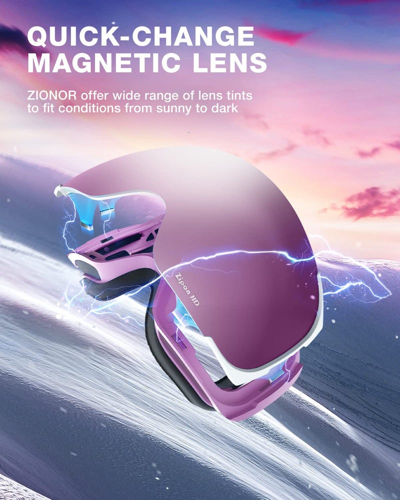 ZIONOR Ski Goggles, Z1 Zipon HD Lens Snow Snowboard Goggles for Men Women Adult - Image 4