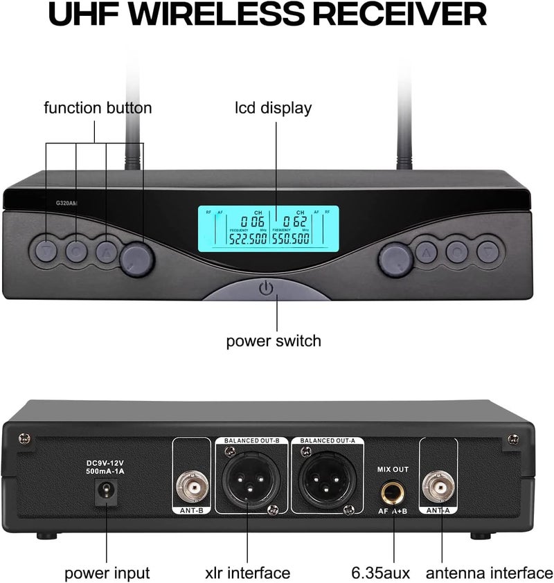 نظام ميكروفون لاسلكي احترافي Arabest G320AM UHF مزدوج يدوي ديناميكي للحفلات الغنائية وحفلات الزفاف مع نطاق تردد قابل للتعديل يصل إلى 50 مترًا - Image 2