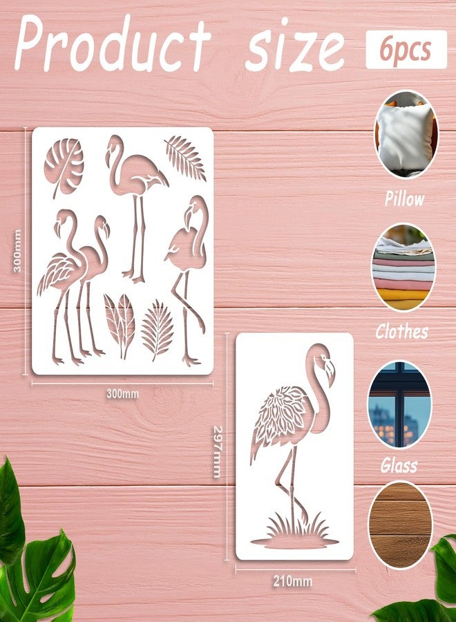 beinkmake 6Pcs Flamingo Stencil PET Painting Templates Drawing Inlay Border Stencils for Furniture Reusable DIY Craft for Wall Wood Fabric Canvas Paper Home Decor 11.7inch - Image 2