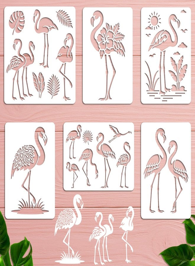 beinkmake 6Pcs Flamingo Stencil PET Painting Templates Drawing Inlay Border Stencils for Furniture Reusable DIY Craft for Wall Wood Fabric Canvas Paper Home Decor 11.7inch - Image 1