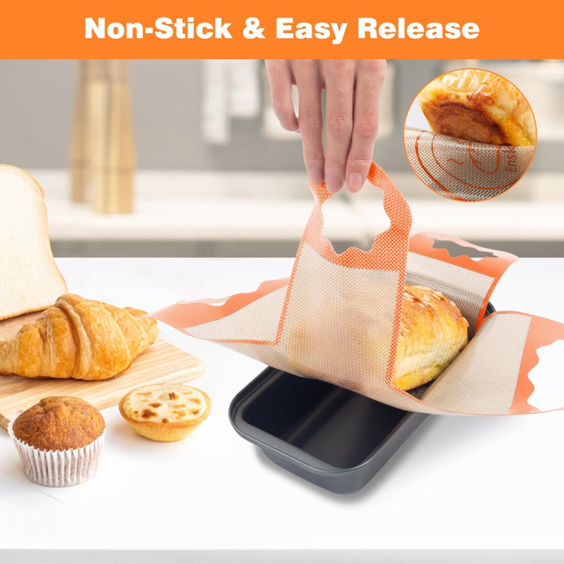 Enskatec 2 Pcs Reusable Silicone Bread Loaf Pan Liners, Food-Grade Silicone Bread Baking Mat with 4 Handles, Non-Stick & Heat Resistant Loaf Pan Lifters, Sourdough Sling for 9x5" or 1.5Lb Loaf Pans (Orange) - Image 5