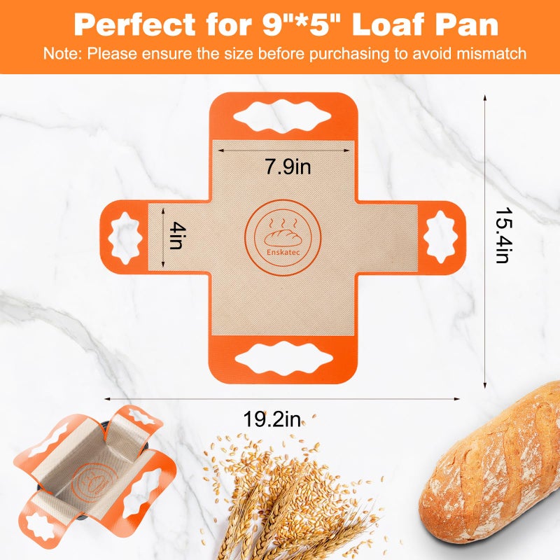 Enskatec 2 Pcs Reusable Silicone Bread Loaf Pan Liners, Food-Grade Silicone Bread Baking Mat with 4 Handles, Non-Stick & Heat Resistant Loaf Pan Lifters, Sourdough Sling for 9x5" or 1.5Lb Loaf Pans (Orange) - Image 3