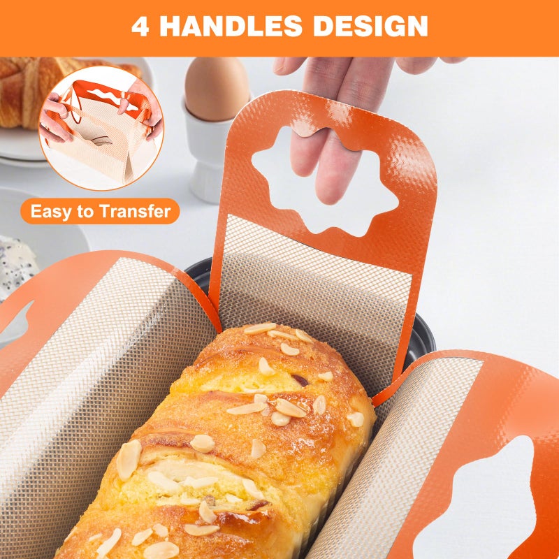Enskatec 2 Pcs Reusable Silicone Bread Loaf Pan Liners, Food-Grade Silicone Bread Baking Mat with 4 Handles, Non-Stick & Heat Resistant Loaf Pan Lifters, Sourdough Sling for 9x5" or 1.5Lb Loaf Pans (Orange) - Image 4