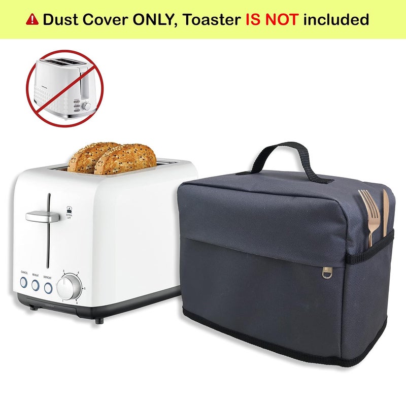 NABAAT 2 slice Toaster cover with pockets to hold jam spreader knife & toaster tongs,dust and fingerprint protection (Grey) - Image 3