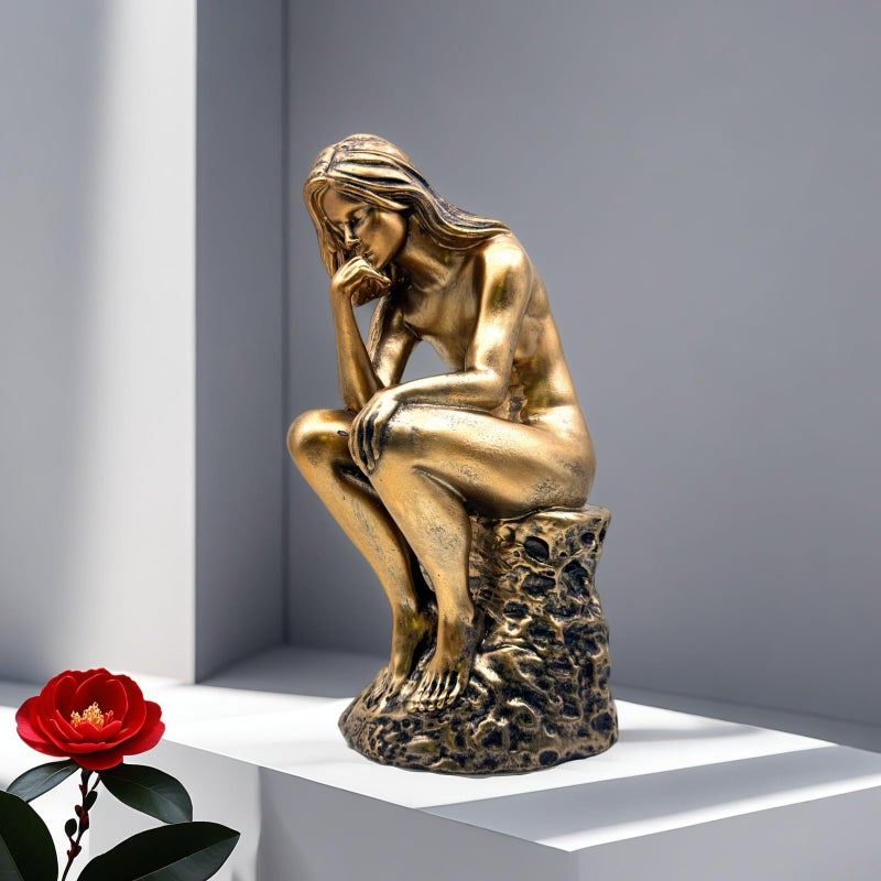 FUNSXBUG Resin The Thinker Woman Statue Figurines Thinking Girl Sculptures Collectible Figurine Home Office Decor Living Room Decoration Bronze - Image 4