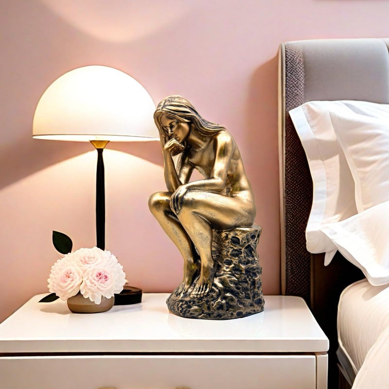 FUNSXBUG Resin The Thinker Woman Statue Figurines Thinking Girl Sculptures Collectible Figurine Home Office Decor Living Room Decoration Bronze - Image 2