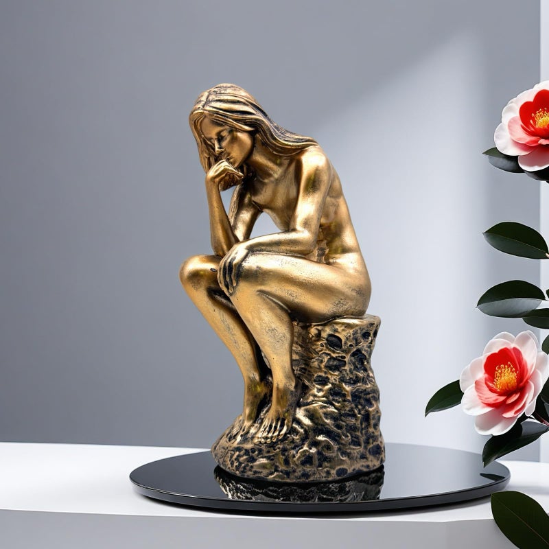 FUNSXBUG Resin The Thinker Woman Statue Figurines Thinking Girl Sculptures Collectible Figurine Home Office Decor Living Room Decoration Bronze - Image 3