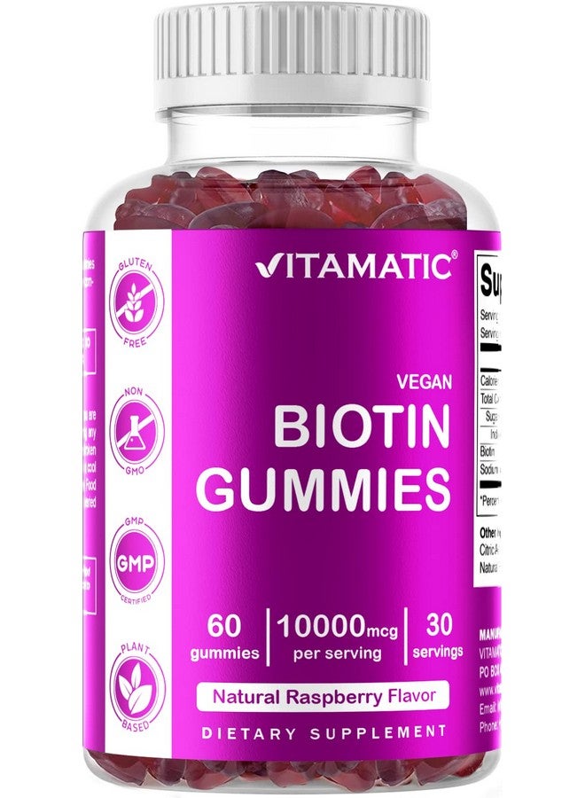 Vitamatic Biotin Gummies 10,000 mcg for Stronger Hair, Skin & Nails - 60 Vegan Gummies - Also Called Vitamin B7 (1 Bottle) - Image 1