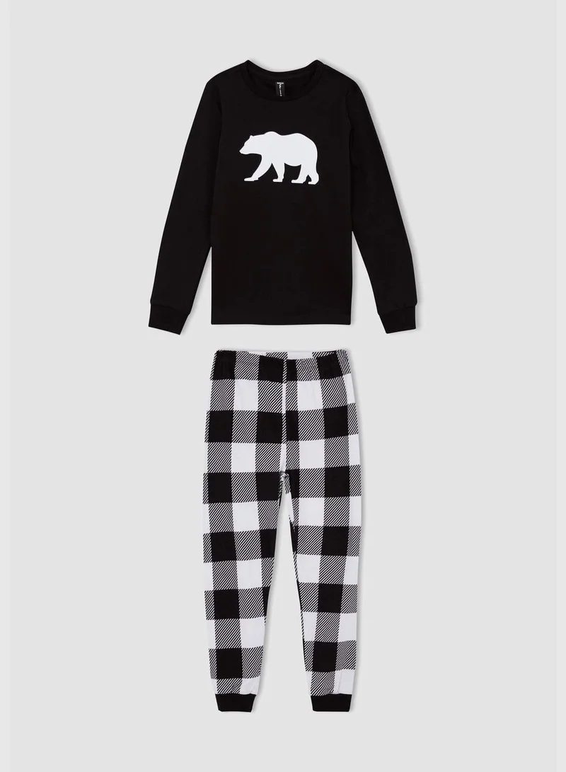 DeFacto Regular Fit Long Sleeve Square Print Pyjamas Set