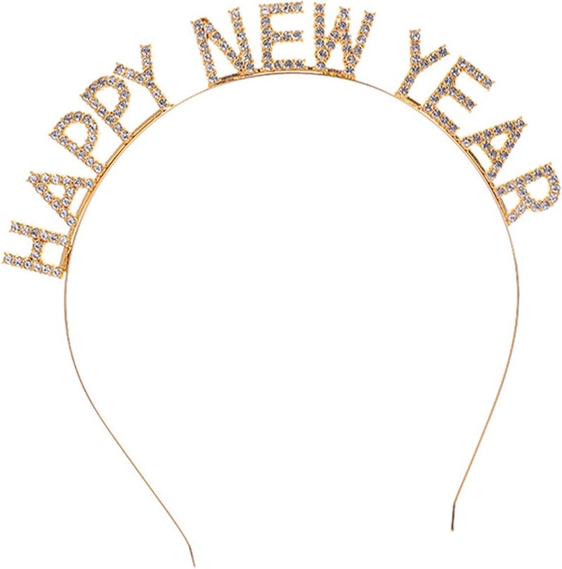 BinaryABC Happy New Year Headband TiaraRhinestone New Years HeadbandNew Year Eve Party SuppliesGolden