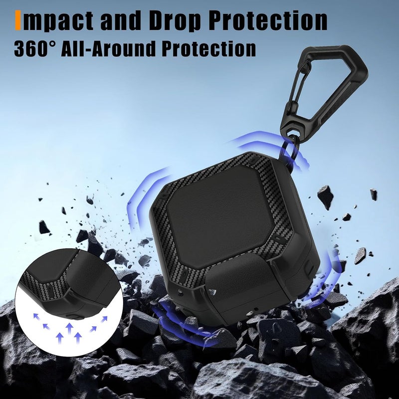 Anlinser Compatible with Samsung Galaxy Buds 4 Pro Case/Galaxy Buds 4 Case, Carbon Fiber Texture Design Cover with Phone Stand, Black - Image 2