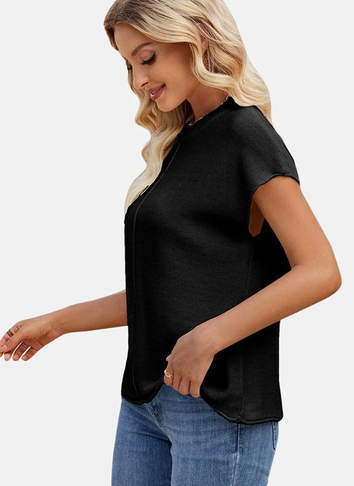 YUNIQEE Black Round Neck Plain Top
